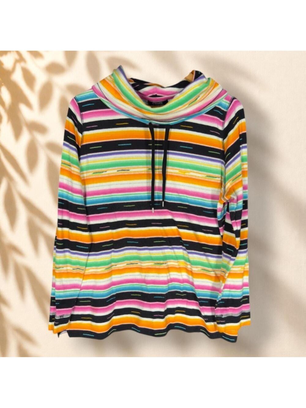 Chaps Sweater Pullover Women 1X Plus Orange Striped Knit Long Sleeve Cowl Neck